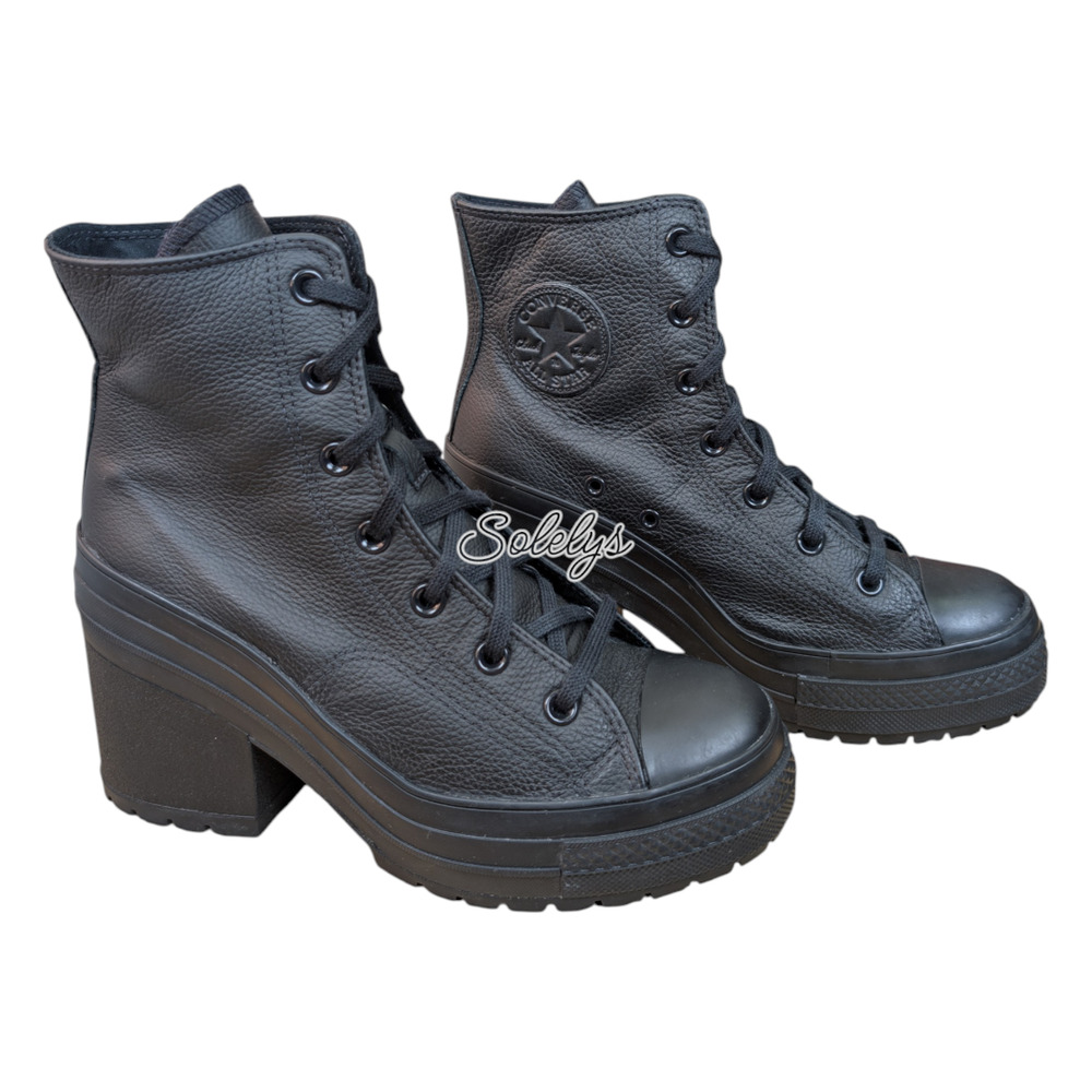 Converse Chuck 70 De Luxe Heel Leather Black Monochrome Sneaker Boot Womens 9 - Picture 5 of 10